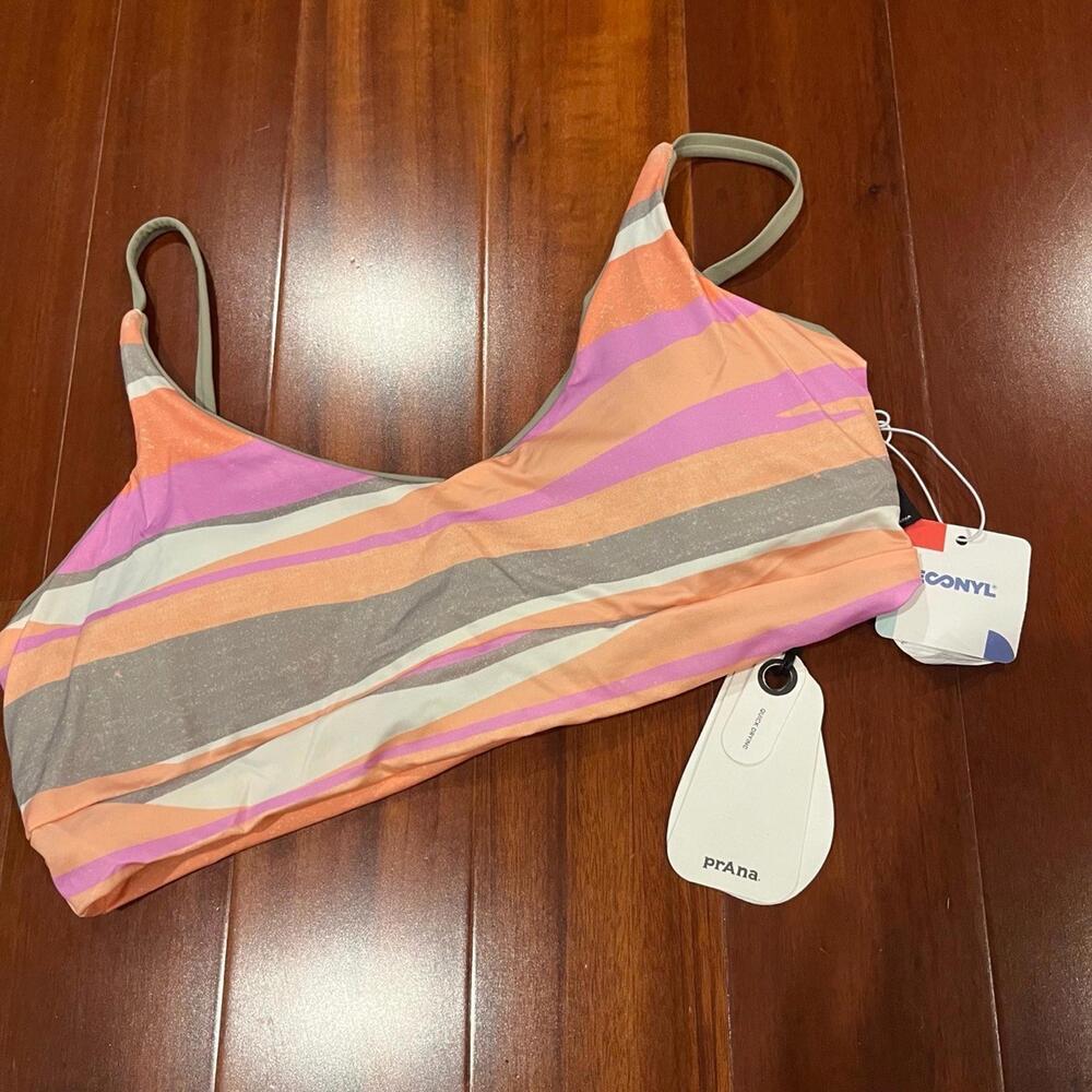 New NWT prAna Willow Falls Reversible Bikini Swim Top TieDye Pink Green Sz Small
